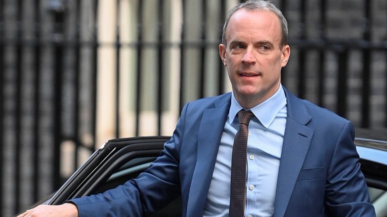 Deputy Prime Minister and Justice Secretary Dominic Raab arrives outside Number 10 Downing Street,