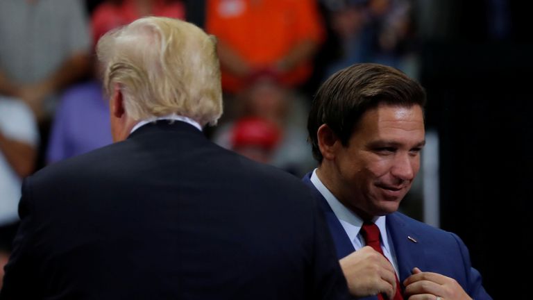 U.S. Rep. Ron DeSantis (R) gets ready to speak during a campaign rally with U.S. President Donald Trump in Estero, Florida, U.S., October 31, 2018. REUTERS/Carlos Barria