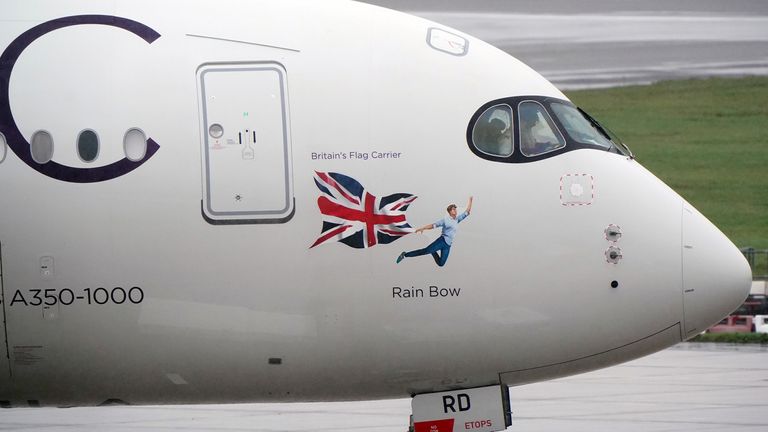 A Virgin Atlantic A350 Airbus, featuring Rain Bow ahead of departure at Birmingham airport. The plane called &#39;Rain Bow&#39; is believed to be carrying the England&#39;s World Cup squad to Qatar. Picture date: Tuesday November 15, 2022.