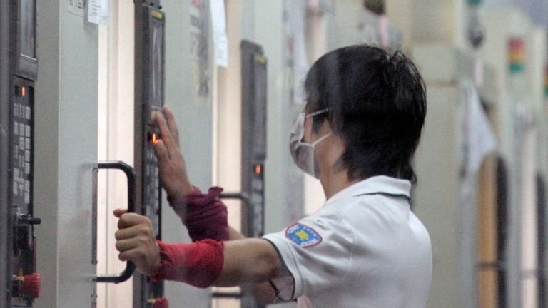 Night shift workers at Foxconn factory