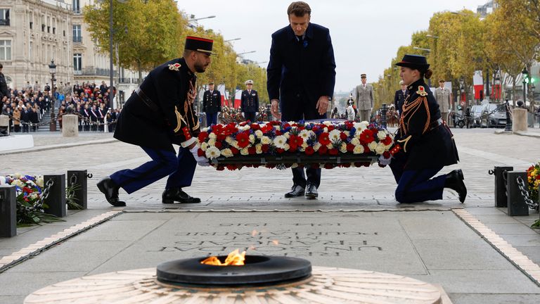 Emmanuel Macron led French commemorations at the Tomb of the Unknown Soldier
