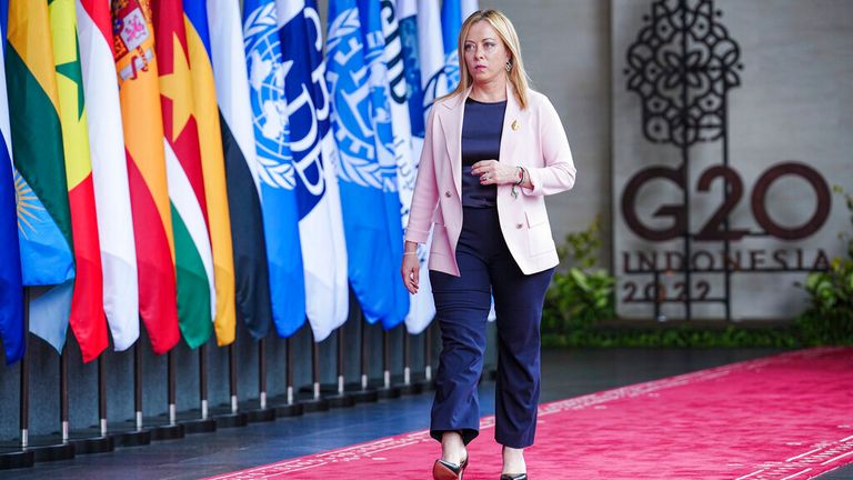 Giorgia Meloni at the G20 summit in Indonesia. Pic: AP