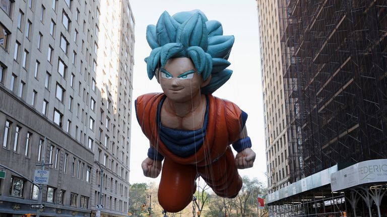 Goku ballon flies during the 96th Macy's Thanksgiving Day Parade in Manhattan, New York City, U.S. November 24, 2022. REUTERS/Andrew Kelly