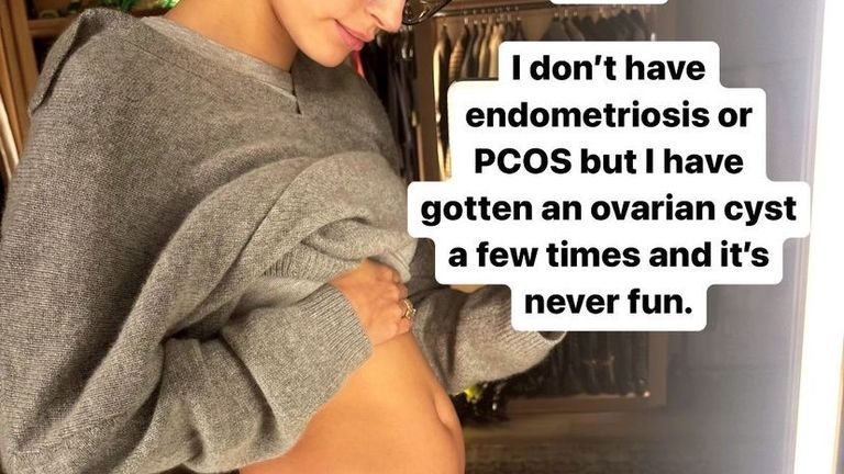 Hailey Bieber shared details of suffering from an ovarian cyst on Instagram. Pic: @haileybieber