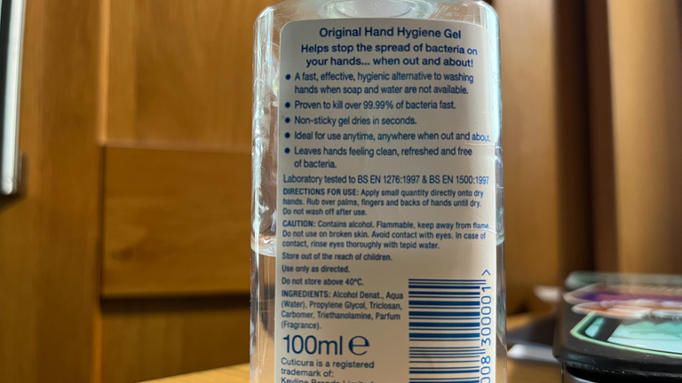 Triclosan is listed in the ingredients of this bottle of hand sanitizer