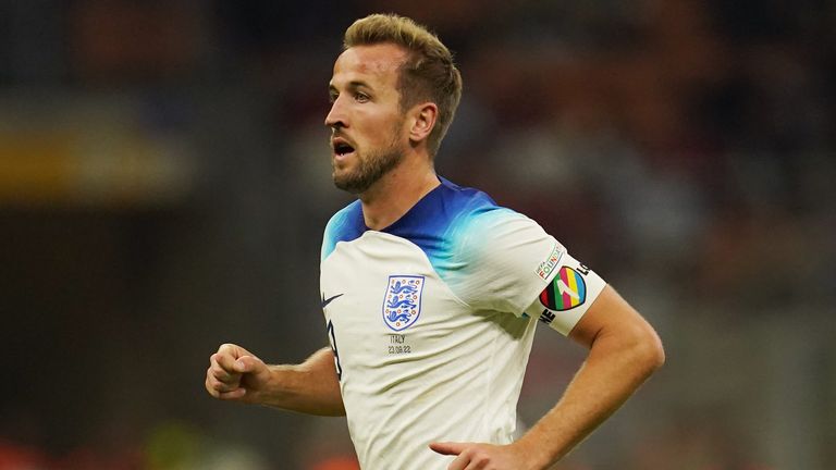 Harry Kane wears the UEFA One Love armband