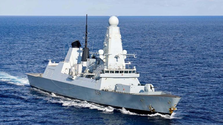 HMS Diamond, pictured in the Mediterranean sea