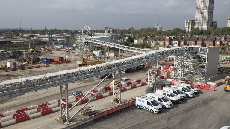 Undated HS2 handout photo of the conveyor at Old Oak Common in west London being constructed. Issue date: Tuesday November 22, 2022.

