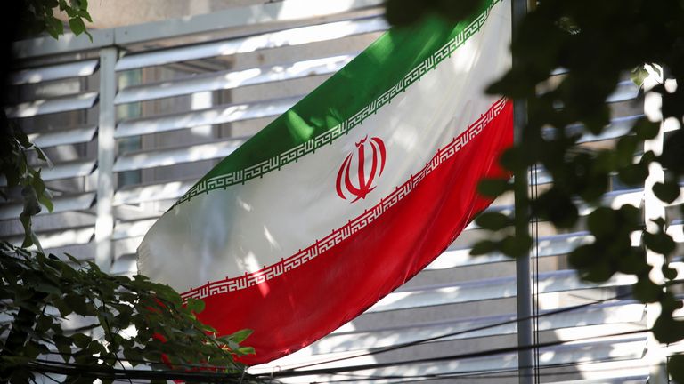 Iranian flag is seen at the Embassy of the Islamic Republic of Iran, as Albania cuts ties with Iran and orders diplomats to leave over cyberattack, in Tirana, Albania, September 8, 2022. REUTERS/Florion Goga