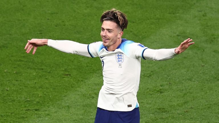  England&#39;s Jack Grealish celebrates scoring their sixth goal 