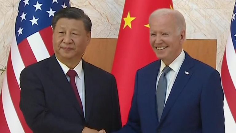 Presidents Biden and Xi shake hands in Bali