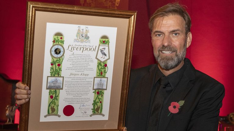 Liverpool FC manager Jurgen Klopp receives the Freedom of the City of Liverpool