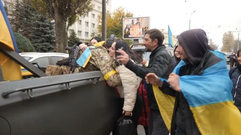 Sky News filmed scenes of jubilation in the centre of Kherson as Ukrainians celebrated the city’s liberation.