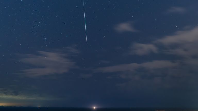 The Leonid meteor shower is pictured over the skies of Vladivostok in Russia on Thursday