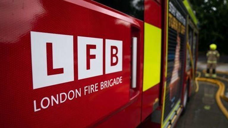 London Fire Brigade logo from the side of a fire engine at a Fire station in East London. Wednesday. Picture date: Thursday July 21, 2022.