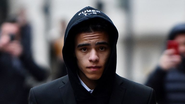 Manchester United's Mason Greenwood leaves the Manchester Magistrates Court in Manchester 