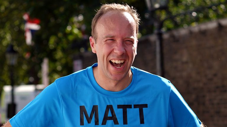 File photo dated 03/10/21 of Matt Hancock after finishing the Virgin Money London Marathon. Former Cabinet minister Matt Hancock has had the Tory whip suspended after it emerged he was entering the jungle for I&#39;m A Celebrity??? Get Me Out Of Here! Issue date: Tuesday November 1, 2022.