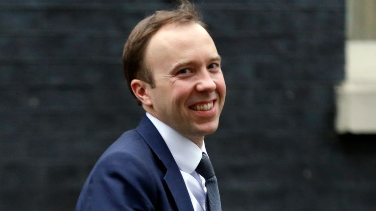 Secretary of State for Digital, Culture, Media and Sport Matt Hancock smiles after leaving a cabinet meeting, the first following a reshuffle by Prime Minister Theresa May, in London, Tuesday, Jan. 9, 2018. (AP Photo/Alastair Grant)