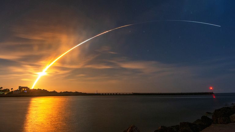 NASA's next-generation lunar rocket, the Space Launch System (SLS) rocket with the Orion crew module, launches from 39-B as seen from Sebastian, Florida, U.S., on November 16, 2022. Field launch lifts off for uncrewed Artemis 1 mission to the moon. REUTERS/Joe Rimkus Jr.