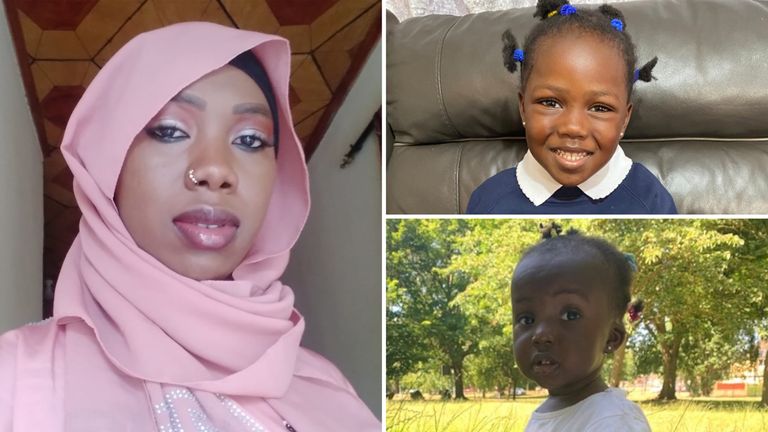 Mum Fatoumatta Hydaraand her two young children Fatimah Drammeh, aged three and Naeemah Drammeh, aged one