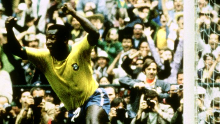 Pele celebrates after scoring at the 1970 World Cup in Mexico. Pic: Reuters/Action Images/Sporting Pictures