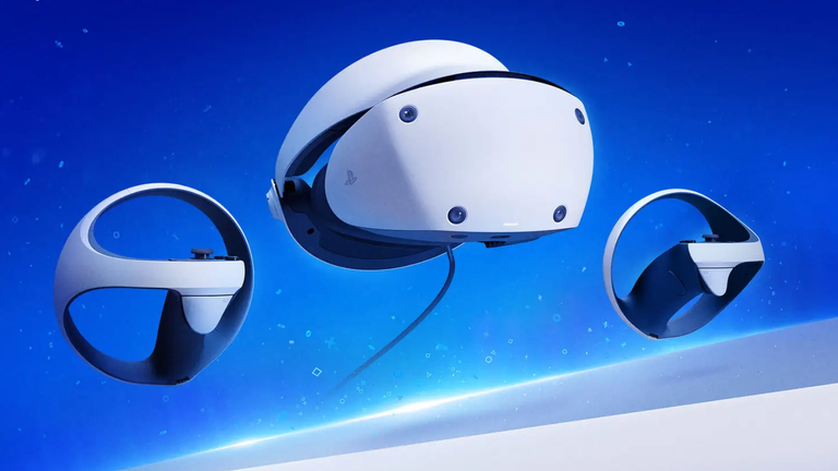 The PlayStation VR2 headset and its controllers. Pic: Sony