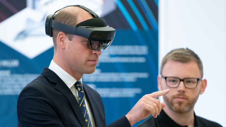 The royal also tried on a pair of virtual reality goggles during the visit