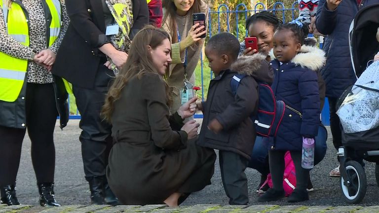 Princess of Wales: Kate visits a children&#39;s centre and gifts a boy her poppy