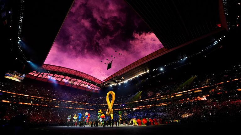 Part of the opening ceremony at Al Bayt Stadium