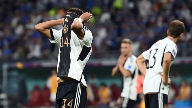 Soccer Football - FIFA World Cup Qatar 2022 - Group E - Germany v Japan - Khalifa International Stadium, Doha, Qatar - November 23, 2022 Germany's Jamal Musiala reacts REUTERS/Annegret Hilse TPX IMAGES OF THE DAY