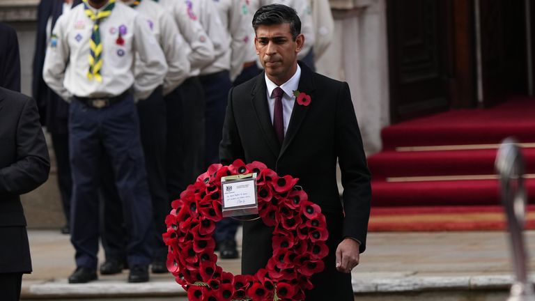 Remembrance Sunday
Prime Minister Rishi Sunak lays a wreath during the Remembrance Sunday service at the Cenotaph, in Whitehall, London. Picture date: Sunday November 13, 2022.
Read less
Picture by: Yui Mok/PA Wire/PA Images
Date taken: 13-Nov-2022