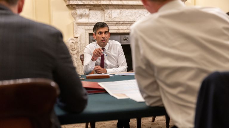 Prime Minister Rishi Sunak and Chancellor Jeremy Hunt meet ahead of the autumn statement.  Pic: HM Treasury