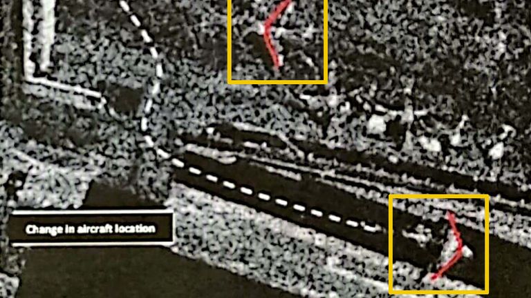 3:32am local time - Satellite image shared with Sky News shows two planes have moved in Tehran’s main airport