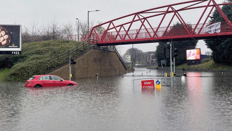 A general view of flooding in Edinburgh, as an amber weather warning in eastern Scotland has been extended as heavy rain drenches parts of the country, with flooding leading to school closures and disruption on roads and railways. The amber &#34;heavy rain&#34; alert, covering Aberdeen, Aberdeenshire, Angus and Perth and Kinross, warns some fast-flowing or deep floodwater is likely, &#34;causing danger to life&#34;. Picture date: Friday November 18, 2022.