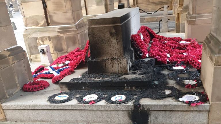 Remembrance Sunday wreaths set ablaze 