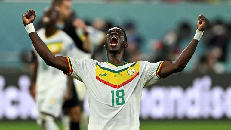 Soccer Football - FIFA World Cup Qatar 2022 - Group A - Ecuador v Senegal - Khalifa International Stadium, Doha, Qatar - November 29, 2022 Senegal&#39;s Ismaila Sarr celebrates qualifying for the knockout stages REUTERS/Dylan Martinez TPX IMAGES OF THE DAY