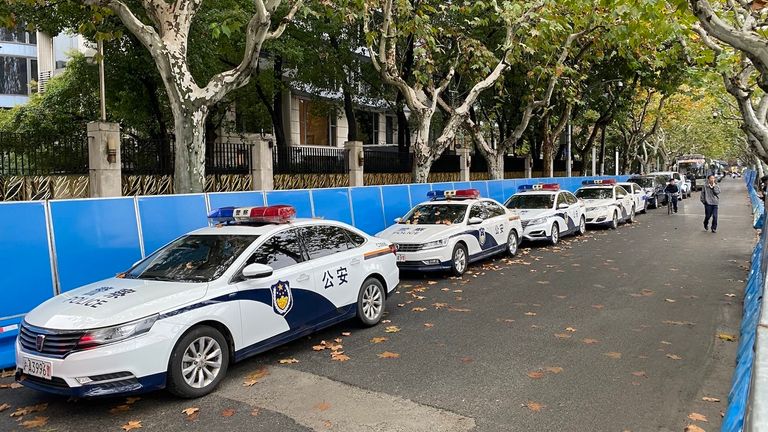 Police vehicles spotted near to the scene of last night&#39;s protests in Shanghai