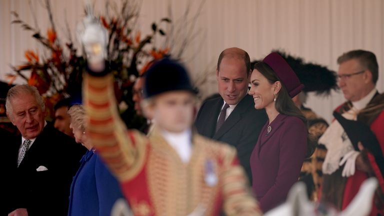 (left to right) King Charles III, the Queen Consort and the Prince and Princess of Wales as they inspect a Guard of Honour during the ceremonial welcome for President Cyril Ramaphosa of South Africa&#39;s State Visit to the UK at Horse Guards Parade in London. Picture date: Tuesday November 22, 2022.