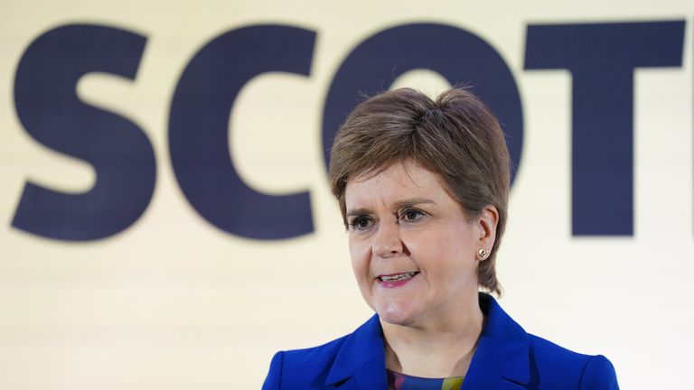 SNP leader and First Minister of Scotland Nicola Sturgeon issues a statement at the Apex Grassmarket Hotel in Edinburgh 