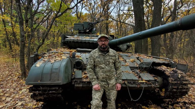 Military volunteer Seva Koshel pictured during a supply drop to a Ukrainian tank battalion in Bakhmut, eastern Ukraine