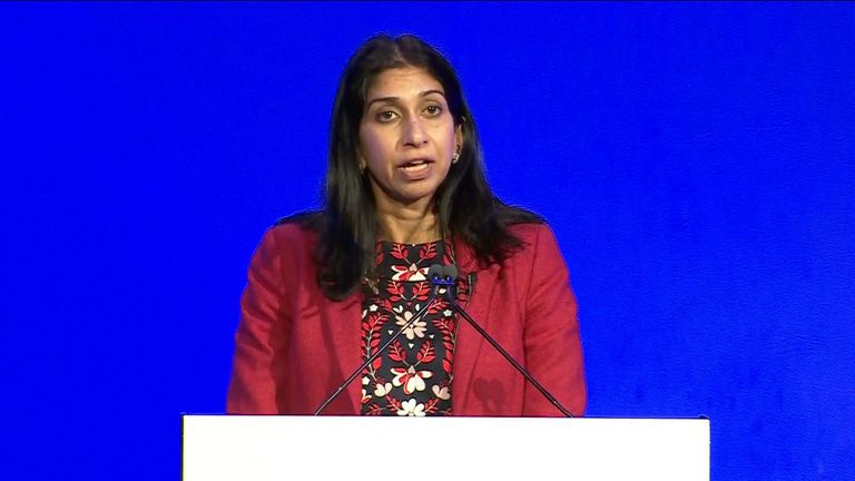 Suella Braverman speaks at a policing conference in Westminster