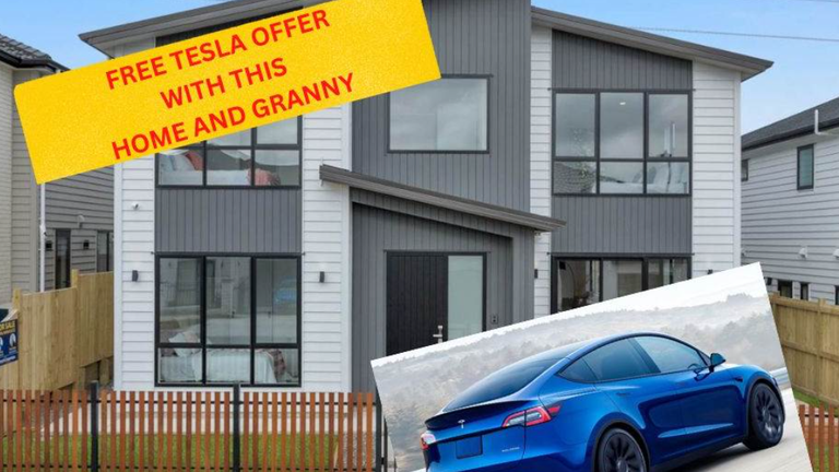 The listing offers a free Tesla with the purchase