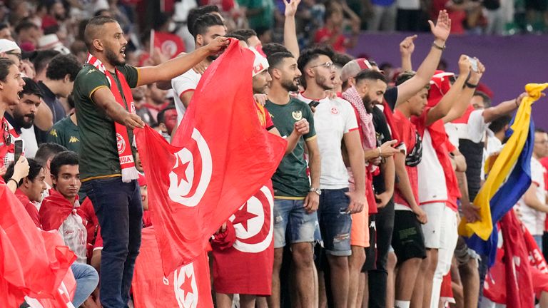 Tunisia fans celebrate after their side beat France 1-0. Pic: AP