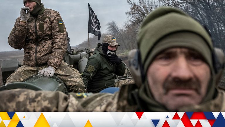 Ukrainian servicemen near a frontline in Kherson region