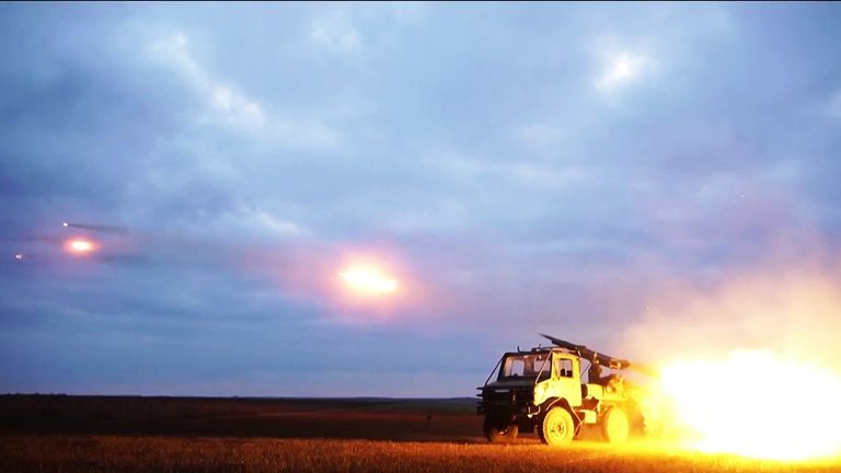 Ukrainian rockets attacking Russian artillery from near Kherson