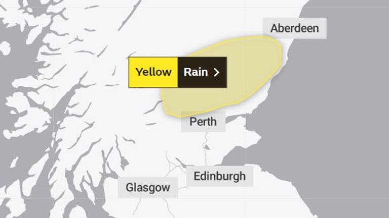 A yellow weather warning issued by the Met Office for Tuesday