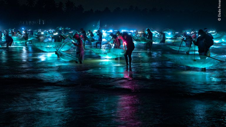 Fishing for glass eels by Eladio Fernandez, Dominican Republic. This picture features in the People&#39;s Choice Award Shortlist for the Natural History Museum&#39;s Wildlife Photographer of the Year 2022.