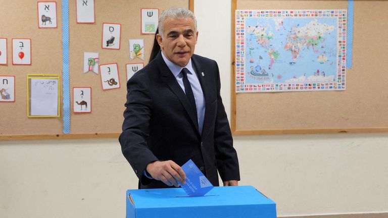 Israeli Prime Minister Yair Lapid casts his vote