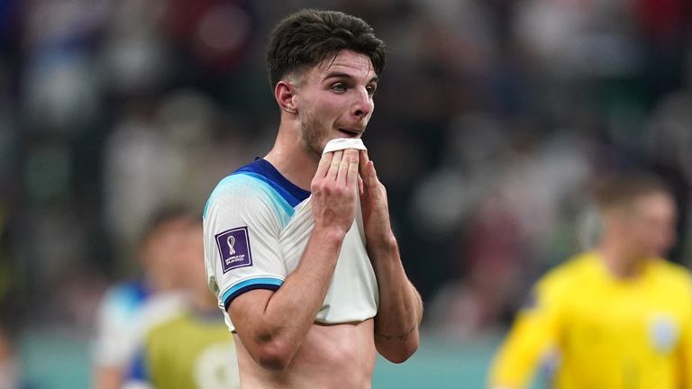 Declan Rice pictured at full-time after England drew 0-0 with USA