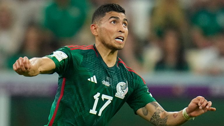 Orbelin Pineda in action for Mexico against Saudi Arabia